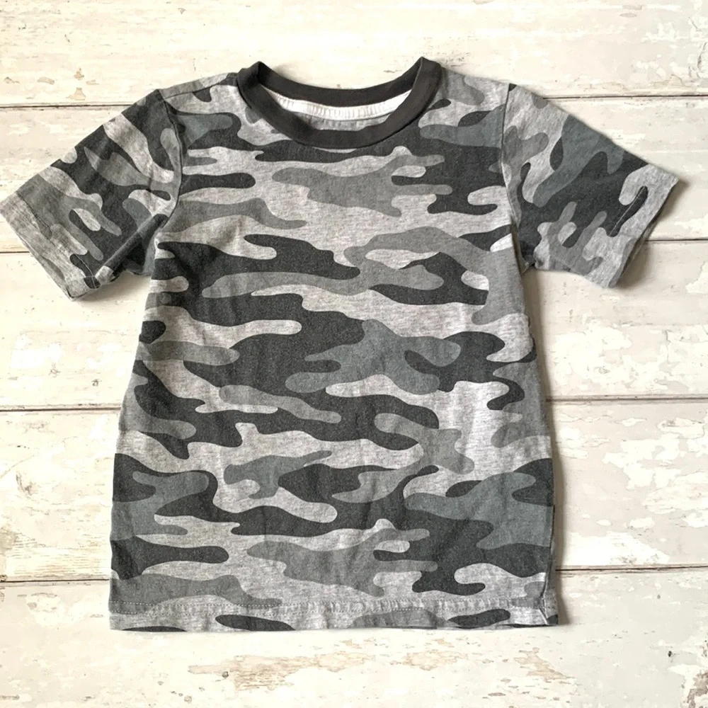 Carters Kid 4/5 Boys Gray Camo Print Shirt Sleeve Tee Kids Top 4T 5T